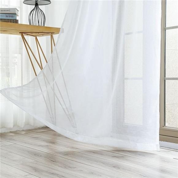 4 Panels White Sheer Curtains 96 inches Long Rod Pocket Voile Semi Privacy - Picture 4 of 6